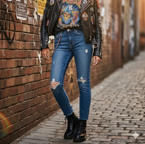 Zara Trafaluc Distressed Ripped Skinny Jeans Blue Size 6 / 38 - Picture 4 of 16